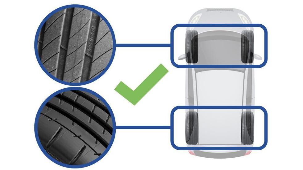 There can be different levels of wear on front and rear tyres
