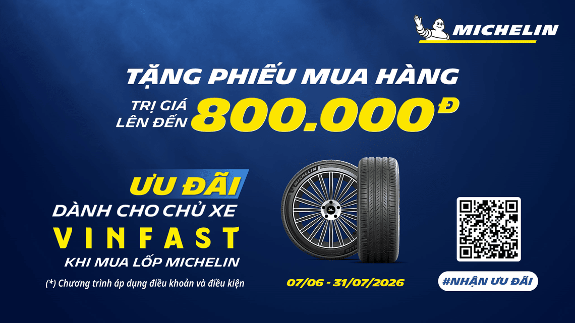 Tặng phiếu mua hàng trị giá 800.000 VND cho chủ xe Vinfast mua lốp Michelin