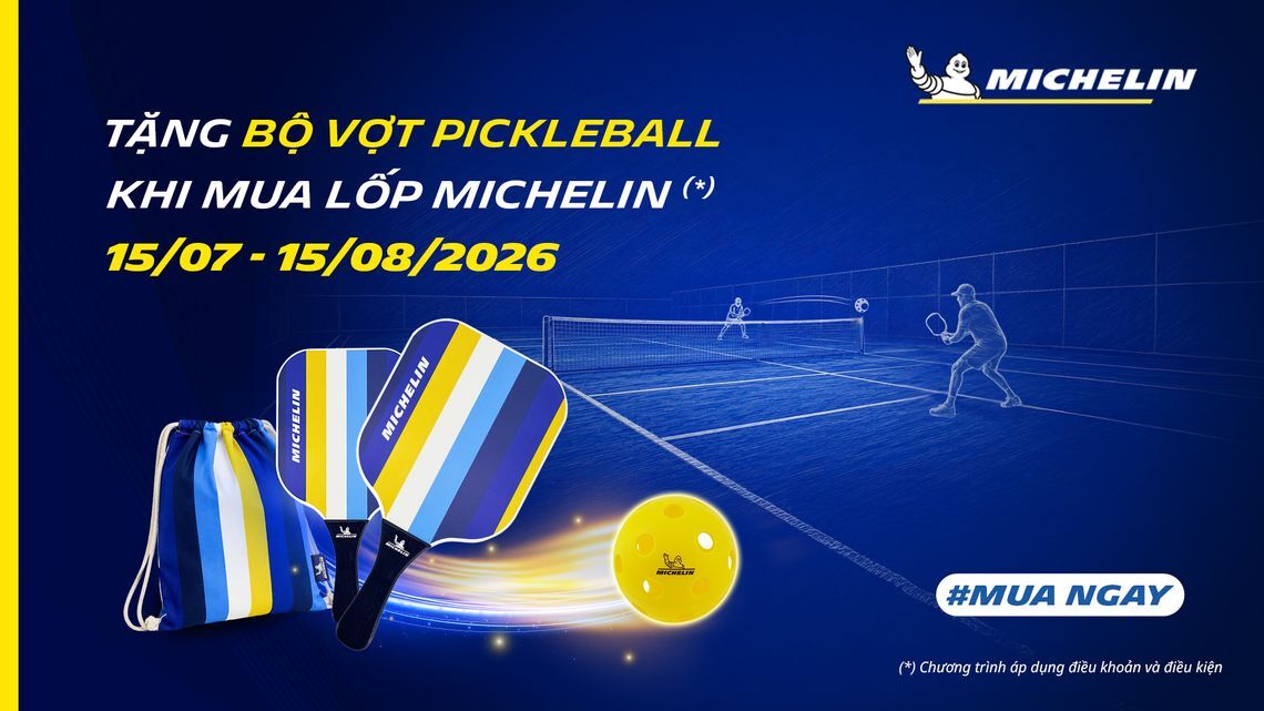 Tặng bộ vợt pickleball khi mua lốp Michelin