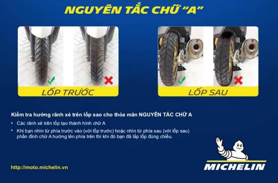 Cách lắp lốp xe máy đúng chiều theo nguyên tắc chữ A