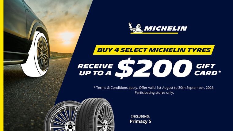 Vehicle fitted with Michelin Primacy 5 tyres on the left handside and with the Michelin Promotion buy a set of 4 selected Michelin Passenger car tyres to get up to $200