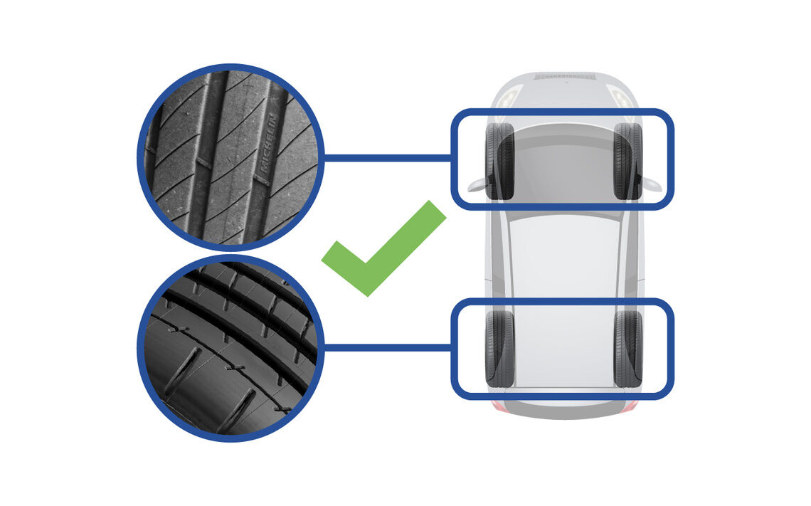 There can be different levels of wear on front and rear tyres