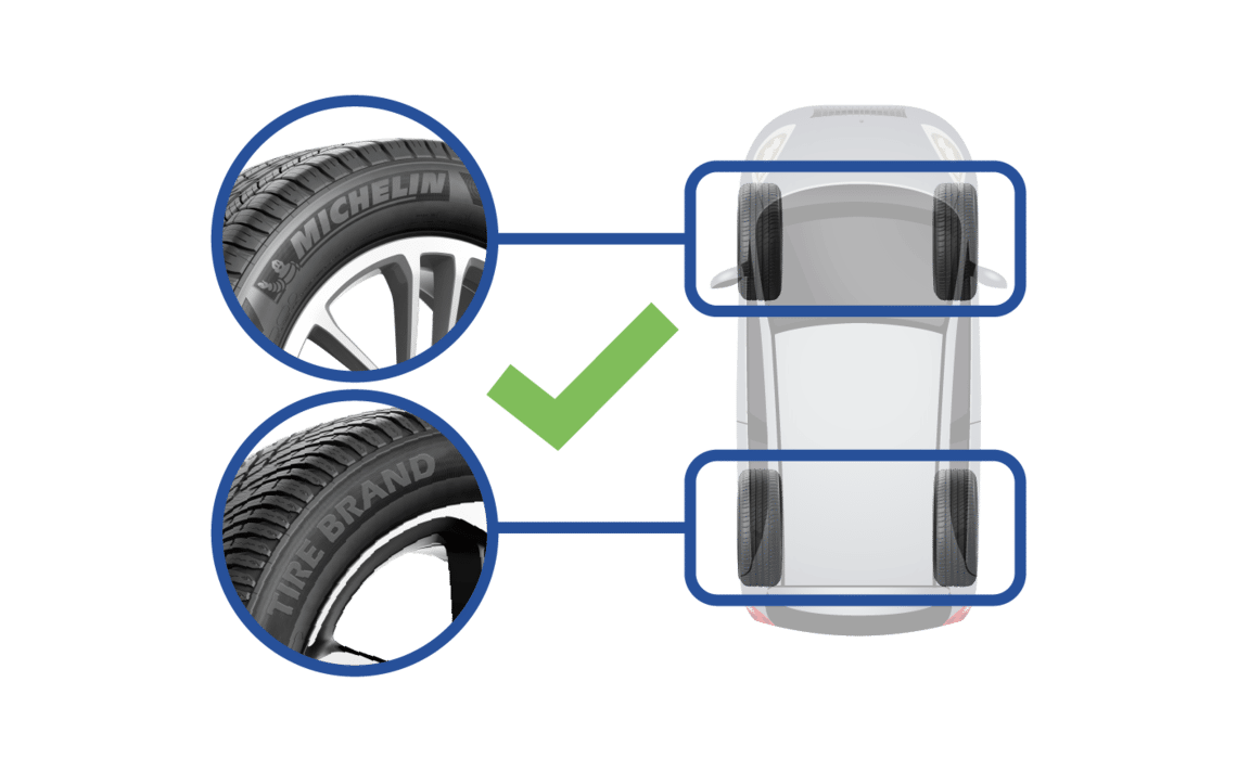 You can put different brand tyres on the front and rear