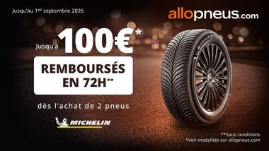 Jusqu'à 100€ remboursés en 72h avec allopneus.com