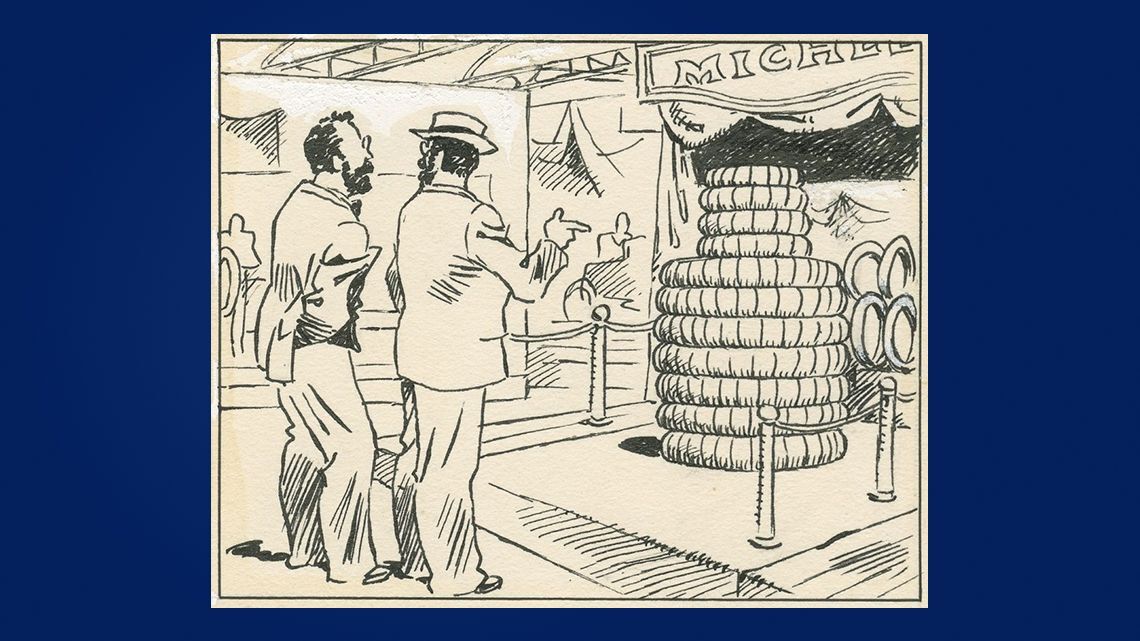 1898 les freres michelin pile de pneus bibendum 1140x641