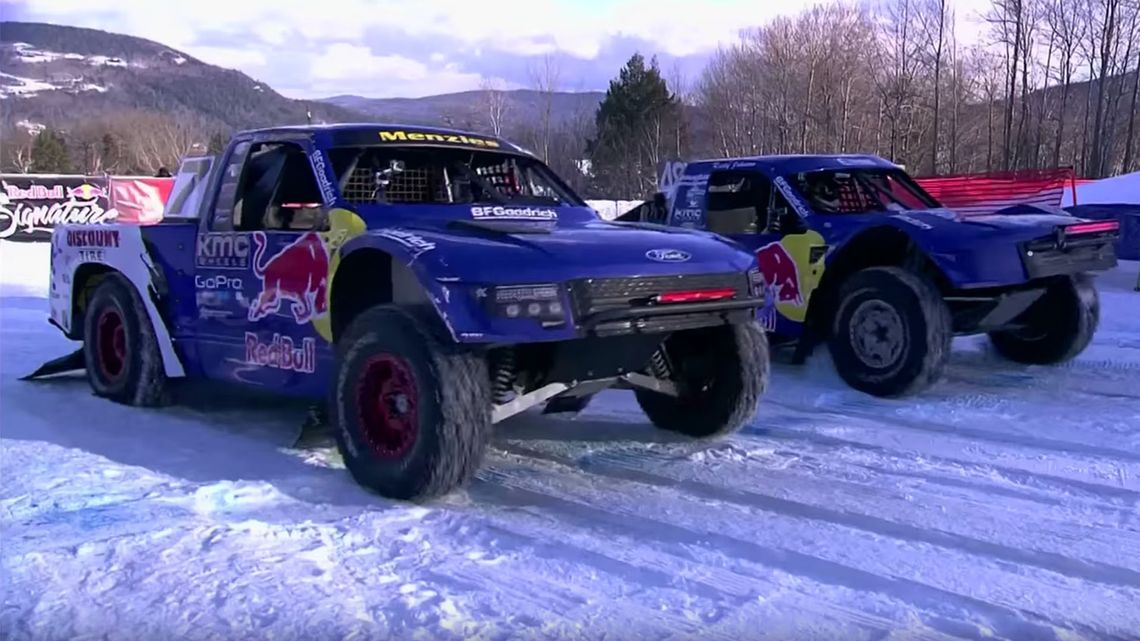 Image of Bryce Menzies truck outfitted with BFGoodrich tires that helped him win the Red Bull Frozen Rush