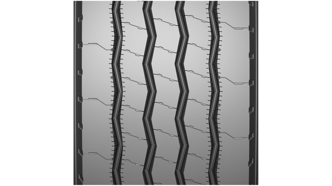 Simulated rib tread design image of a BFGoodrich truck steer and/or trailer tire