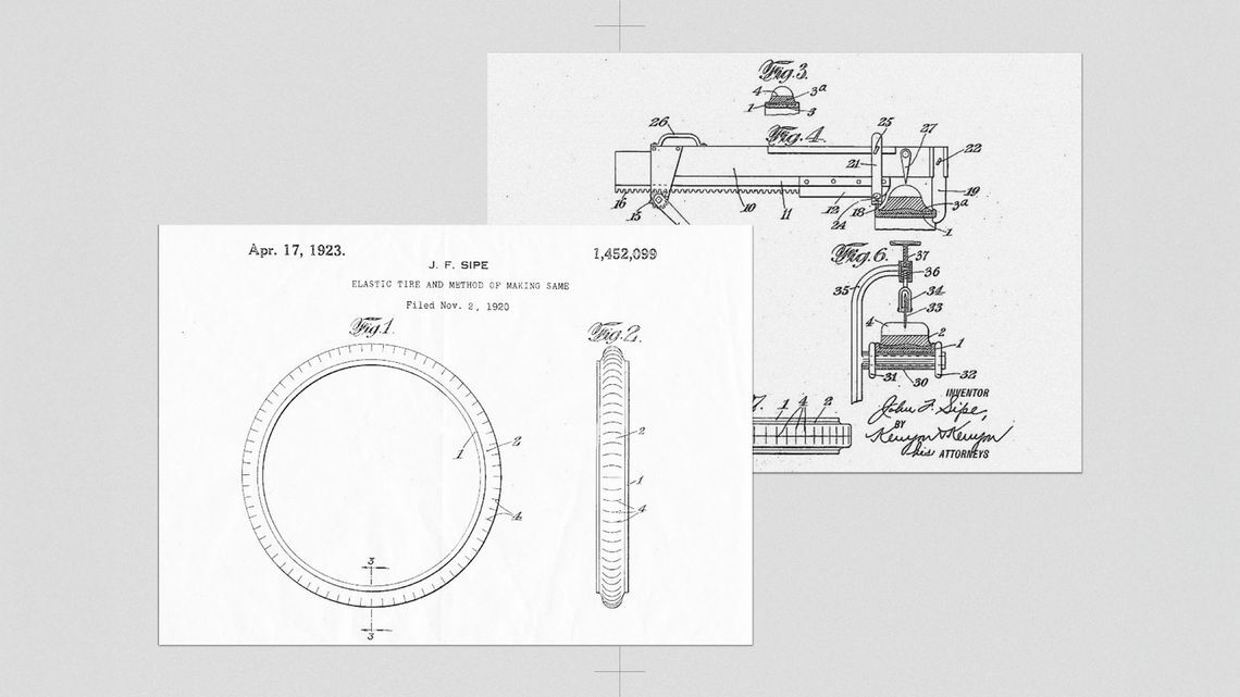 Focusing his designs on solid rubber tires, John was awarded U.S. Patent #1452099 in 1923.